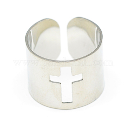 Регулируемые кольца из нержавеющей стали, широкая полоса кольца, крестик, Размер 7, цвет нержавеющей стали, 17 мм