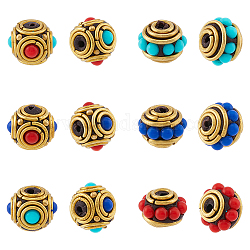 SUPERFINDINGS 12Pcs 6 Style Handmade Indonesia Beads, with Brass Findings & Half Round Resin Beads, Rondelle & Round, Mixed Color, 10~13.5x9~10.5mm, Hole: 1.2~1.5mm, 2pcs/style