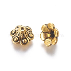Glocke Filigrane Perlenkappen im tibetischen Stil, cadmiumfrei und bleifrei, Blume, Antik Golden, 9x5 mm, Bohrung: 1.5 mm