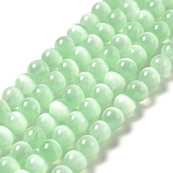 Brins de perles de sélénite naturelles, Grade a, teinte, ronde, vert clair, 8.5mm, Trou: 0.8mm, Environ 46 pcs/chapelet, 15.35'' (39 cm)