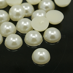 Cabochons acrilico, imitazione perla, mezzo tondo/cupola, bianco crema, 14x6mm, circa 500pcs/scatola