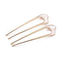 Alloy Enamel Hair Forks, U-shaped, Vintage Decorative for Hair Diy Accessory, Golden, White, 107x25x3mm