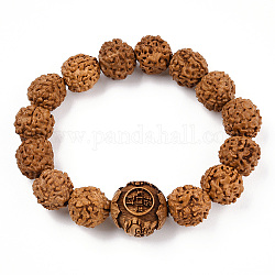 Bracelet extensible en perles de rudraksha naturelles, bracelet style chinois lotus & & dragon & caractère pour femme, Sienna, diamètre intérieur : 2-1/8 pouce (53 mm)