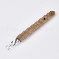 Aiguilles crochet crochet fer trois broches, avec manche en bambou, burlywood, 133x14x9 mm, broches: 0.5 mm