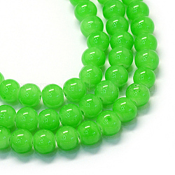 Hornear pintado imitación jade vidrio redondo bolas de cuentas, verde lima, 6.5mm, agujero: 1.5 mm, aproximamente 145 pcs / cadena, 31.8 pulgada