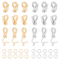 Unicraftale 20 Stück 2 Farben 304 Edelstahl-Clip-Ohrringe, nicht durchbohrte Ohrringe, 12x6x8.5 mm Clip-on-Ohrring-Konverter-Ohrringkomponenten mit 40 offenen Biegeringen für DIY-Ohrringe