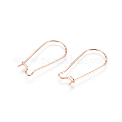304 Stainless Steel Hoop Earring Findings, Kidney Ear Wire, Rose Gold, 25x12x0.7mm, 21 Gauge, Pin: 0.7mm