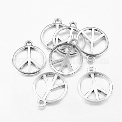 Tibetan Style Alloy Pendants, Peace Sign, Antique Silver, Lead Free and Cadmium Free, 24x2mm, Hole: 2mm
