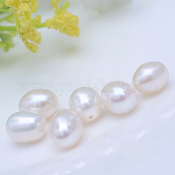 Culture des perles perles d'eau douce naturelles, demi-percés perles, riz, blanc, 8~9mm, demi-trou: 0.8 mm