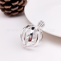 Латунные бусины, полые круглые подвески, для ожерелья, серебряные, 32.5x22 мм
