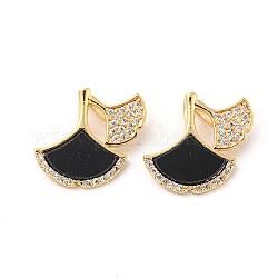 Brass Micro Pave Cubic Zirconia Pendants, with Acrylic, Long-Lasting Plated, Golden, Leaf, Black, 16x19.5x5mm, Hole: 5x2.5mm