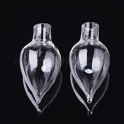 Handgemachte mundgeblasene Glasflaschen, für die Herstellung von Glasfläschchenanhängern, Träne, Transparent, 38x19 mm, Halb Loch: 5.5 mm