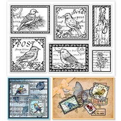 GLOBLELAND Vintage Birds Stamps Background Clear Stamps Retro Flowers Words Frame Silicone Clear Stamp Seals for Cards Making DIY Scrapbooking Photo Journal Album Decoration
