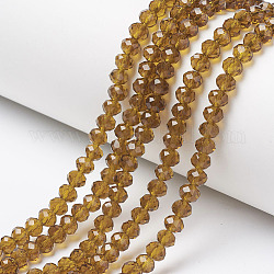 Chapelets de perles en verre, facette, rondelle, verge d'or noir, 2.5x2mm, Trou: 0.4mm, Environ 170 pcs/chapelet, 11.8 pouce (30 cm)