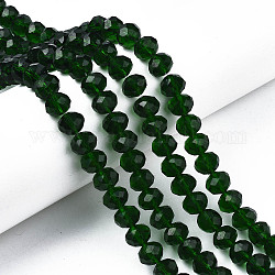 Abalorios de vidrio, facetados, rerondana plana, verde oscuro, 10x8mm, agujero: 1 mm, aproximamente 65~66 pcs / cadena, 20.8~21.2 pulgada (53~54 cm)