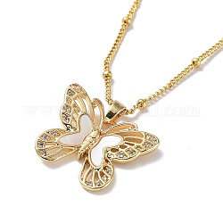 Halskette mit Schmetterlingsanhänger aus Messing mit Mikropavé-Kubikzirkonia, mit Shell, Licht Gold, 17.13 Zoll (435 mm)