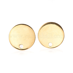 304 Stainless Steel Stud Earring Findings, with Flat Plate, Ear Nuts/Earring Backs, Flat Round, Golden, 8mm, Hole: 1mm, Pin: 0.8mm,