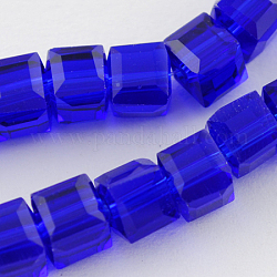 Chapelets de perles en verre, facette, cube, bleu, 6x6x6mm, Trou: 1mm, Environ 100 pcs/chapelet, 22 pouce