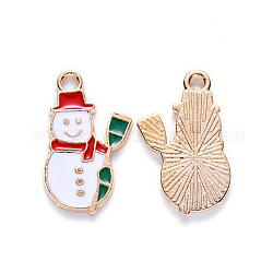 Colgantes de esmalte de aleación, para la Navidad, muñeco de nieve, la luz de oro, blanco, 21x13x1.5mm, agujero: 2 mm