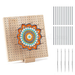Planche de blocage carrée en bois au crochet, métier à tricoter, avec 20 bâtons métalliques, 5 aiguille à crochet, burlywood, 23.5x23.5x2 cm