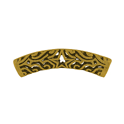 Tibetan Style Curved Tube Beads, Hollow Style, Lead Free , Antique Golden, 11x38x7mm, Hole: 5mm