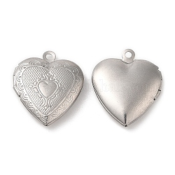 316 Surgical Stainless Steel Locket Pendants, Heart Charm, Stainless Steel Color, 22.5x19x5.5mm, Hole: 1.6mm, Inner Diameter: 11x13.5mm