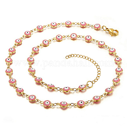 Collar de cadena de eslabones de mal de ojo esmaltado, collar de acero inoxidable dorado, rosa, 17.72 pulgada (45 cm)