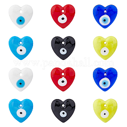 Dicosmetic 12pcs 6 couleurs pendentifs au chalumeau fait à la main mauvais œil, cœur, couleur mixte, 36x35x7.5mm, Trou: 3.5mm, 2 pcs / couleur