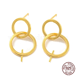 Doppi anelli 925 orecchino pendente in argento sterling, per mezzo forato perle, con timbro s925, vero placcato oro 18k, 22x10mm, pin: 10.5x0.7mm e 0.7 mm