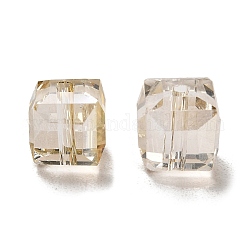 Perles en verre electroplate, arc-en-ciel plaqué, facette, cube, verge d'or, 10~11x10~11x10~11mm, Trou: 1mm