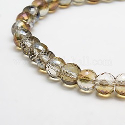Half Purple Plated Crystal Glass Rondelle Beads Strands, Faceted, Dark Goldenrod, 8x6mm, Hole: 1mm, about 79pcs/strand, 18.1inch