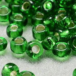 8/0 runde Glasperlen der Klasse a, Silber ausgekleidet, grün, 8/0, 3x2 mm, Bohrung: 1 mm, ca. 10000 Stk. / Pfund