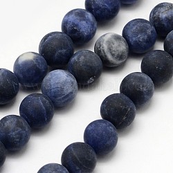 Natural Sodalite Beads Strands, Frosted, Round, 12mm, Hole: 1mm, about 32pcs/strand, 15.1 inch