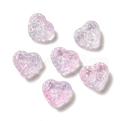 Glass Beads, Heart with Bowknot, Pearl Pink, 14x16x7.5mm, Hole: 1.2mm