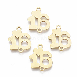 201 Stainless Steel Links connectors, Laser Cut, Number 16, Golden, 17.5x13.5x1mm, Hole: 1.6mm