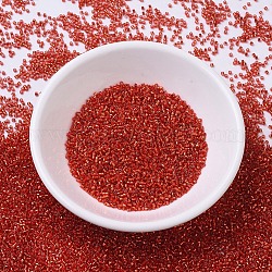 Cuentas miyuki delica pequeñas, cilindro, Abalorios de la semilla japonés, 15/0, (dbs0043) plateado rojo forrado, 1.1x1.3mm, agujero: 0.7 mm, aproximamente 3500 unidades / 10 g