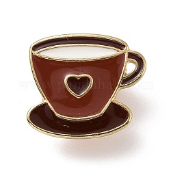 Tasse à café avec broche en émail coeur, insigne en alliage plaqué or clair pour vêtements de sac à dos, brun coco, 17x18.5x1.5mm