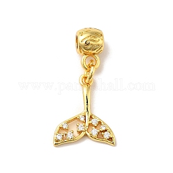 Rack Plating Brass Micro Pave Clear Cubic Zirconia Pendants, Long-Lasting Plated, Real 18K Gold Plated, Cadmium Free & Lead Free, Fishtail, Real 18K Gold Plated, 25mm, Hole: 2.5mm