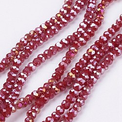 Electroplate Glass Beads Strands, Imitation Jade, AB Color Plated, Faceted, Rondelle, Dark Red, 3.5~4x2.5~3mm, Hole: 0.5mm, about 140pcs/strand, 15.5inch