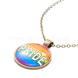 Regenbogen-Pride-Halskette, Pride Wort flache runde Halskette mit Anhänger für Männer und Frauen, Antik Bronze, Wort, 20.08 Zoll (51 cm)
