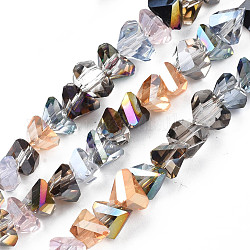 Electroplate transparentes abalorios de vidrio hebras, color de ab chapado, facetados, triángulo, colorido, 5.5x8x6~6.5mm, agujero: 1 mm, aproximamente 105 pcs / cadena, 18.90 pulgada (48 cm)