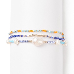 3 stücke 3 stil natürliche perle & glas saatperlen stretch-armbänder set für frauen, Mischfarbe, Innendurchmesser: 2-1/8 Zoll (5.3~5.45 cm), 1pc / style