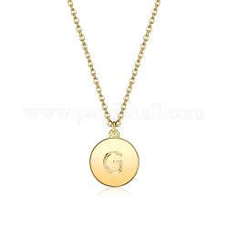Brass Initial Pendant Necklace, with Cable Chains, Flat Round, Letter G, Golden, 16.14 inch(41cm), 2mm