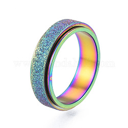 201 anello rotante per sabbiatura in acciaio inossidabile, calmante preoccupazione meditazione fidget spinner anello per le donne, colore arcobaleno, diametro interno: 17mm