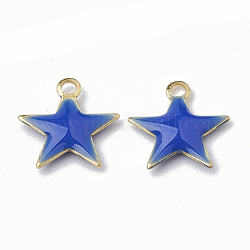 Brass Charms, Enamelled Sequins, Raw(Unplated), Star, Royal Blue, 10.5x10x1.5mm, Hole: 1mm