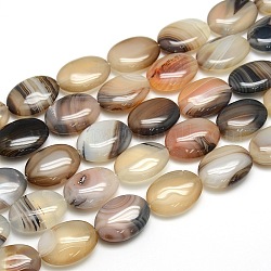Natural Striped Agate/Banded Agate Oval Bead Strands, Dyed, Bisque, 18x13x5mm, Hole: 1mm, about 22pcs/strand, 15.74 inch