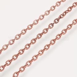 Cadenas de cable con textura de hierro, sin soldar, con carrete, cobre rojo, 3x2x0.5mm, aproximadamente 328.08 pie (100 m) / rollo