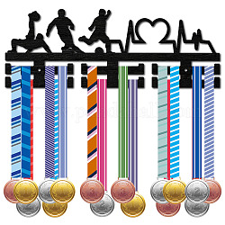 Вешалка для медалей из модного дерева, 2-строчная настенная стойка, с винтами и дюбелем, футбол, 147x400 мм, отверстие : 5 мм