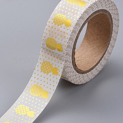 Foil Masking Tapes, DIY Scrapbook Decorative Paper Tapes, Adhesive Tapes, for Craft and Gifts, Pineapple, Gold, 15mm, 10m/roll