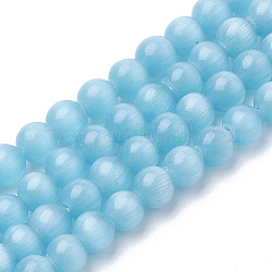 Katzenauge Perlenstränge, Runde, Licht Himmel blau, 8 mm, Bohrung: 1.2 mm, ca. 50 Stk. / Strang, 15.5 Zoll